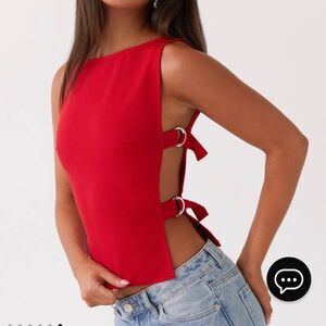 Peppermayo red cherish your buckle top